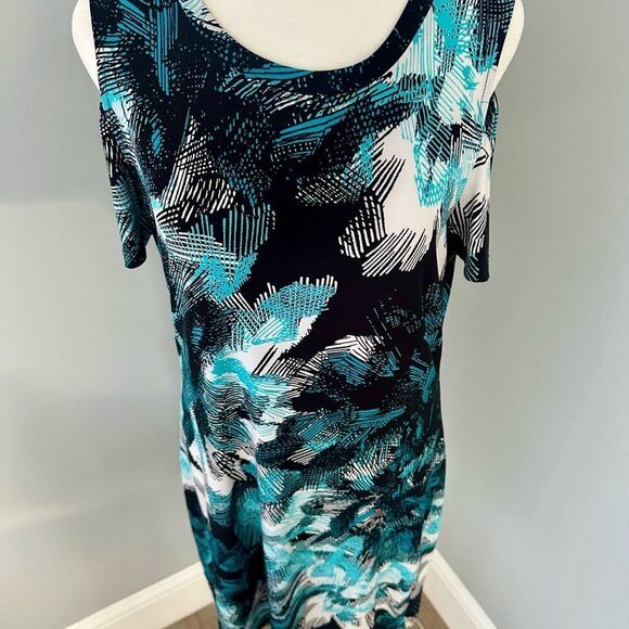 Michael Kors turquoise and black cold shoulder dress. - Picture 3 of 6